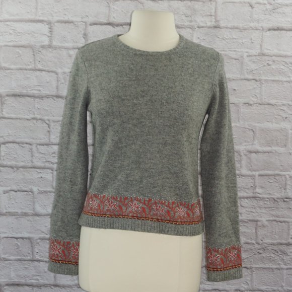 Vintage 90s American Eagle Wool Fair Isle Beaded Sweater - Picture 1 of 7